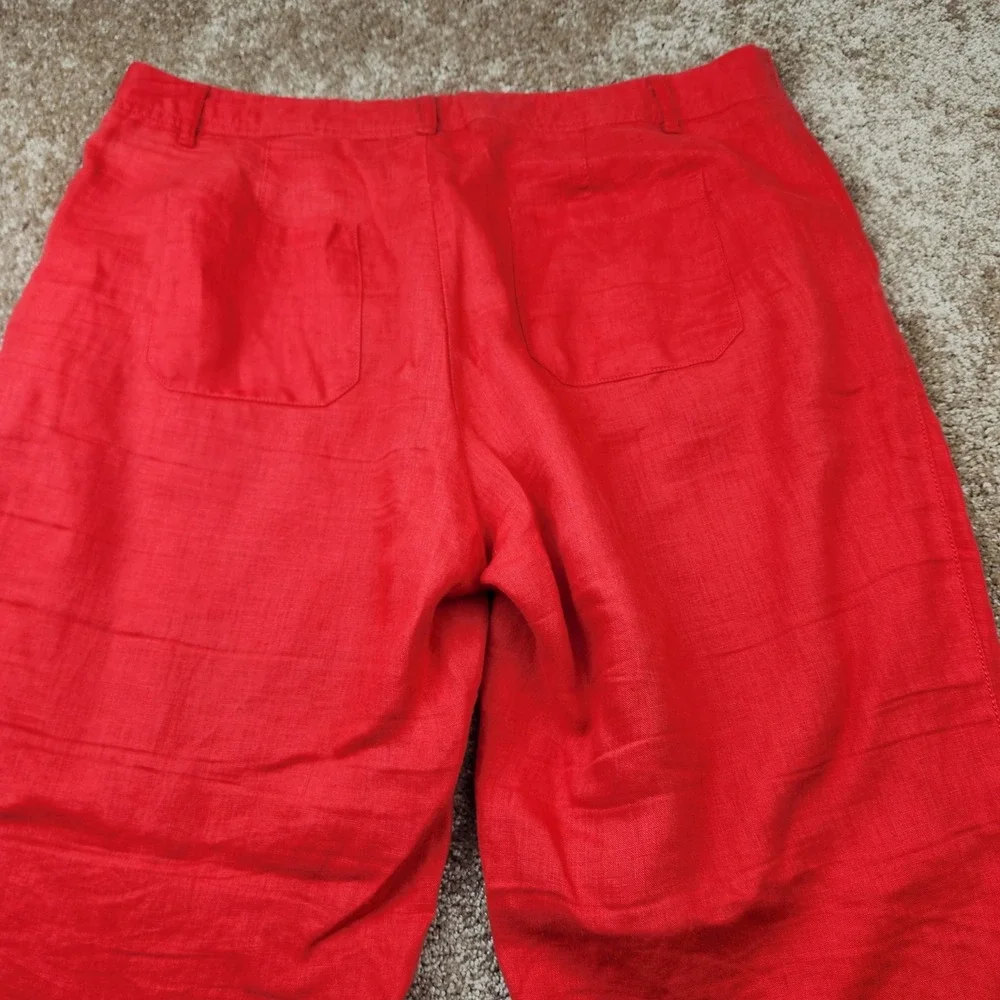 Banana Republic Womens Red Wide Leg Linen Pants Trousers Size 10 Mid Rise